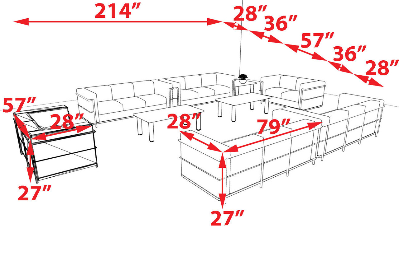 6pcs 16 Person Modern Office LeatherSoft LOVE + SOFA Set, #UF-REG-LSF5-D