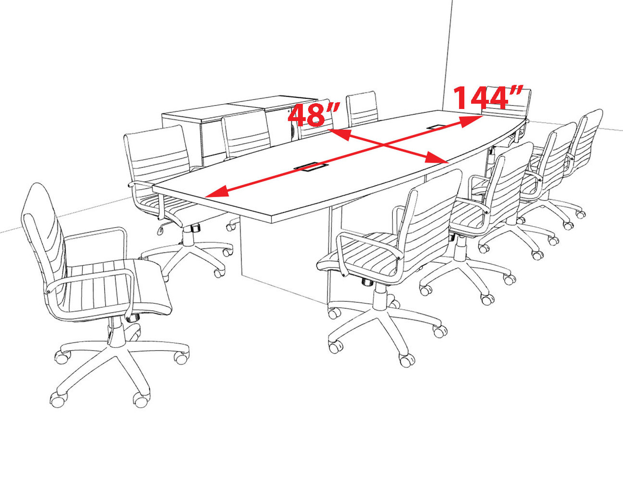 Modern Boat Shaped 12' Feet Conference Table, #OF-CON-C145