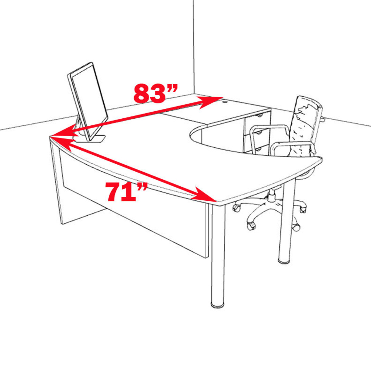 3pc L Shaped Modern Contemporary Executive Office Desk Set, #OF-CON-L12