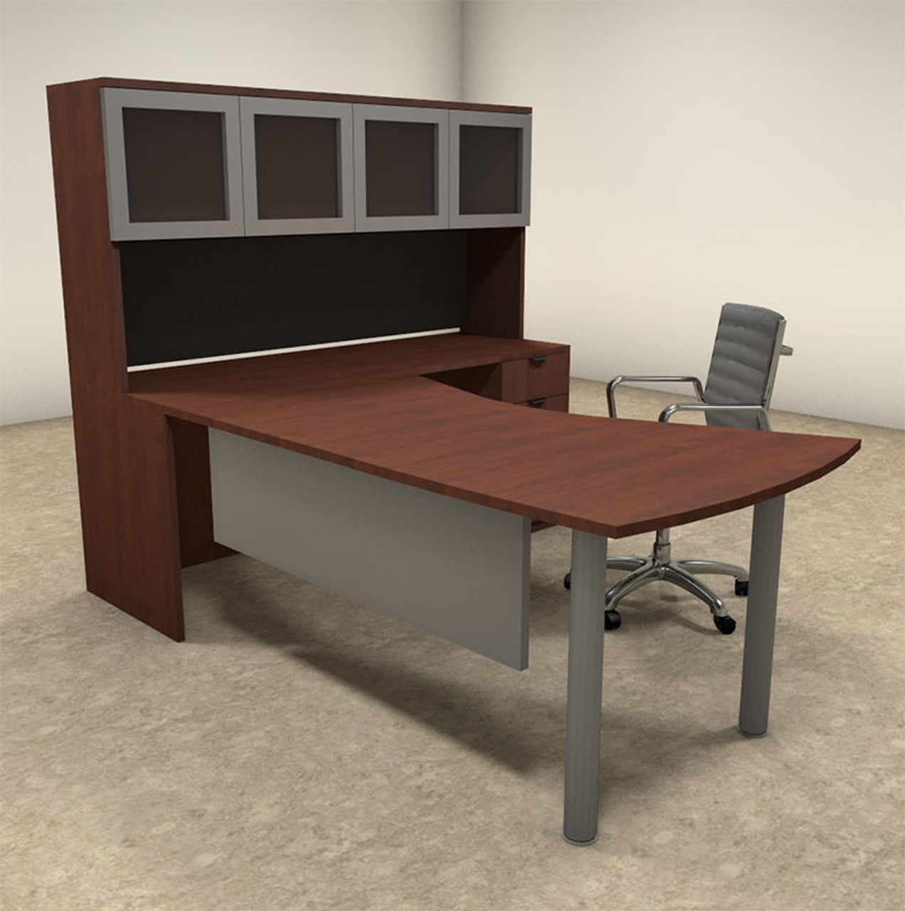 4pc L Shaped Modern Contemporary Executive Office Desk Set, #OF-CON-L22