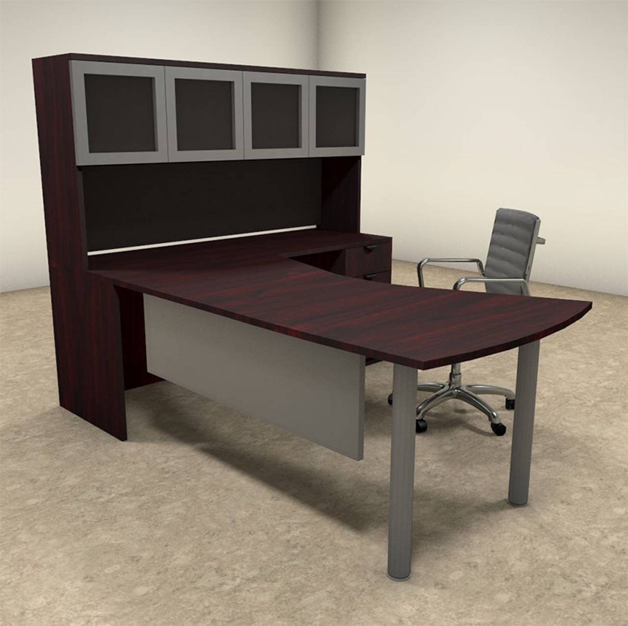 4pc L Shaped Modern Contemporary Executive Office Desk Set, #OF-CON-L23