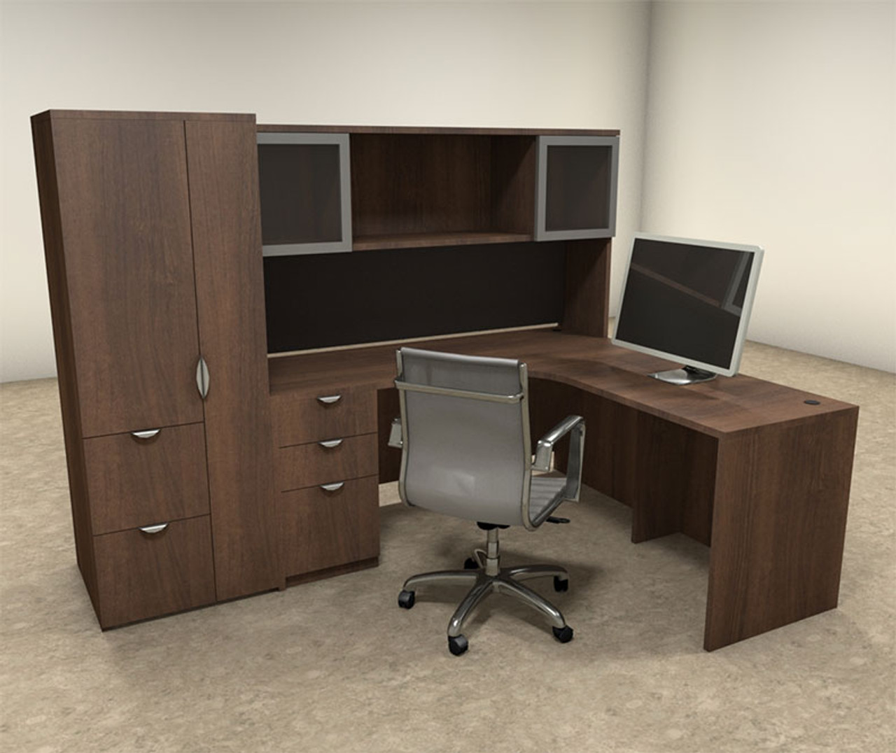 5pc L Shaped Modern Contemporary Executive Office Desk Set, #OF-CON-L29