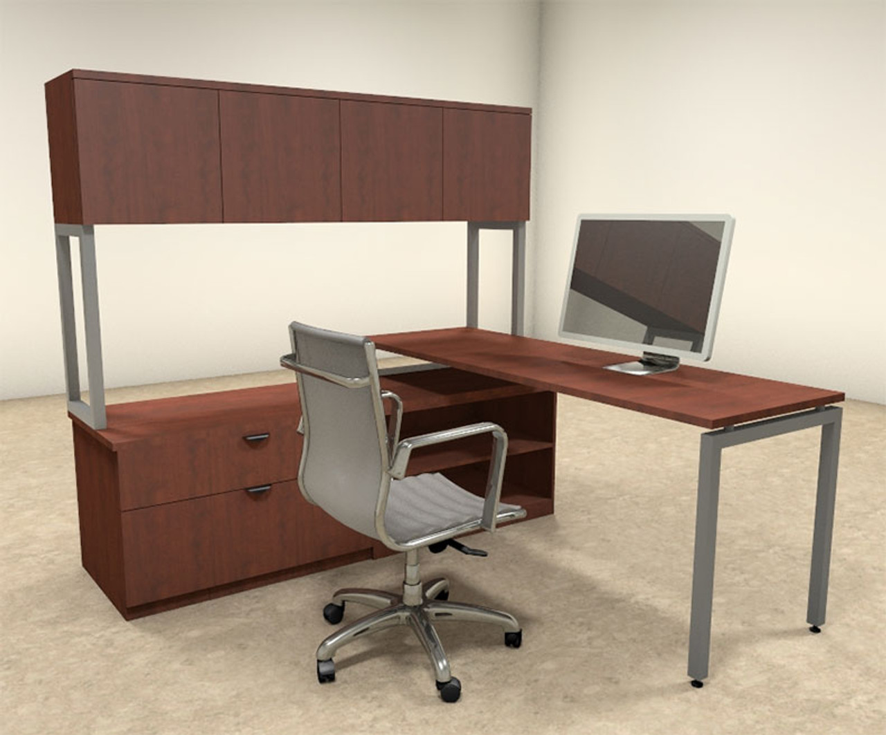 3pc L Shaped Modern Contemporary Executive Office Desk Set, #OF-CON-L37