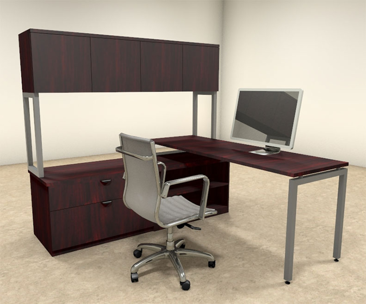 3pc L Shaped Modern Contemporary Executive Office Desk Set, #OF-CON-L38