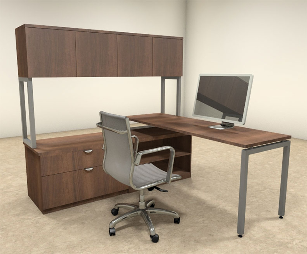 3pc L Shaped Modern Contemporary Executive Office Desk Set, #OF-CON-L39