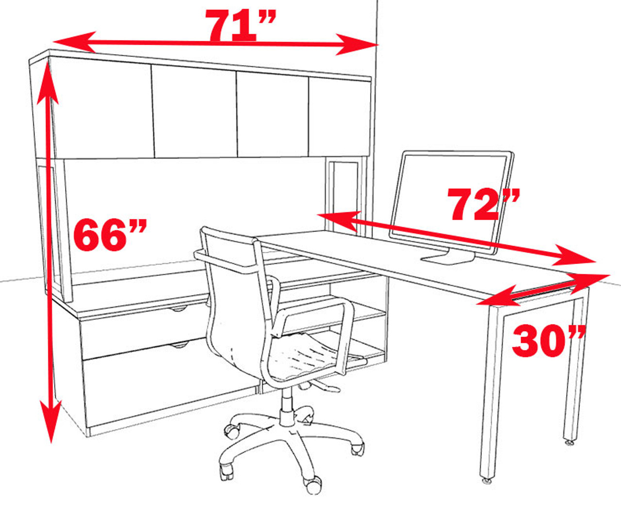 3pc L Shaped Modern Contemporary Executive Office Desk Set, #OF-CON-L40