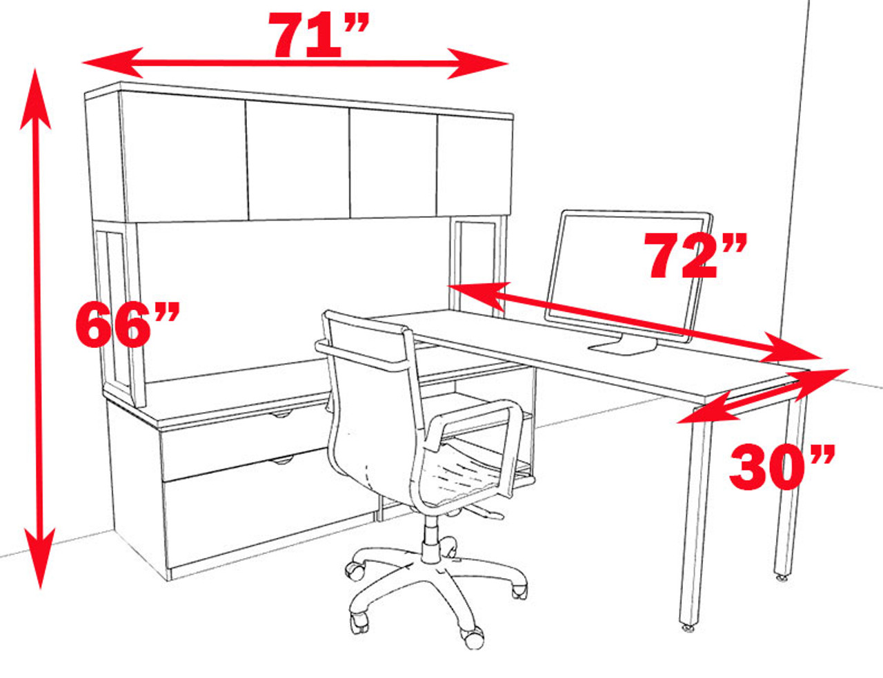 3pc L Shaped Modern Contemporary Executive Office Desk Set, #OF-CON-L45