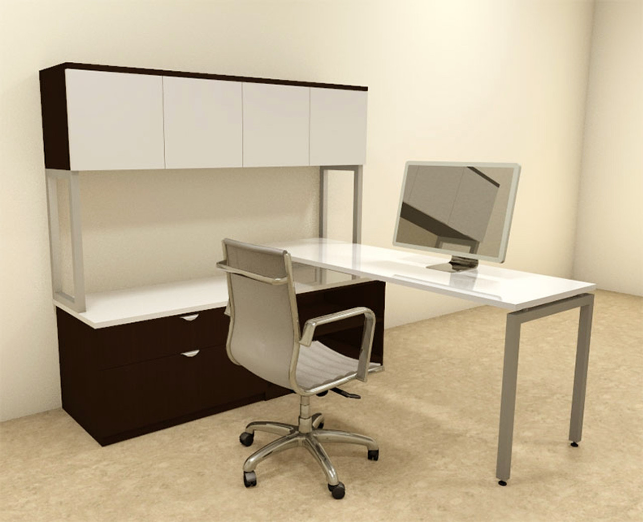 3pc L Shaped Modern Contemporary Executive Office Desk Set, #OF-CON-L45