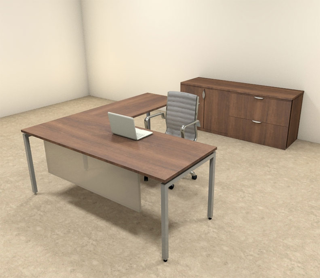 3pc L Shaped Modern Contemporary Executive Office Desk Set, #OF-CON-L69