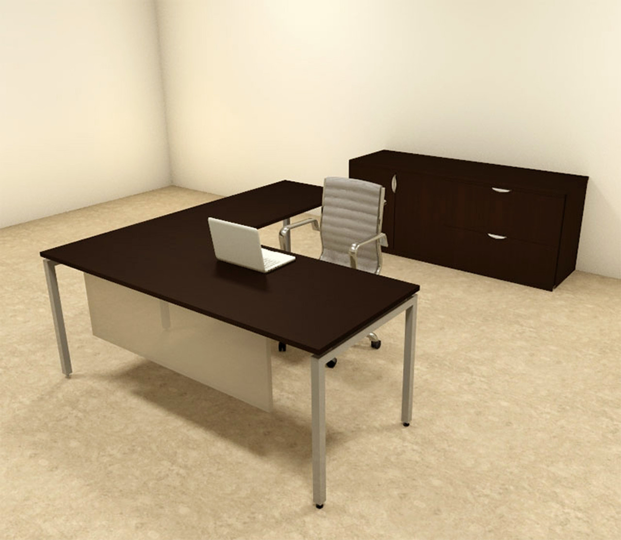 3pc L Shaped Modern Contemporary Executive Office Desk Set, #OF-CON-L70