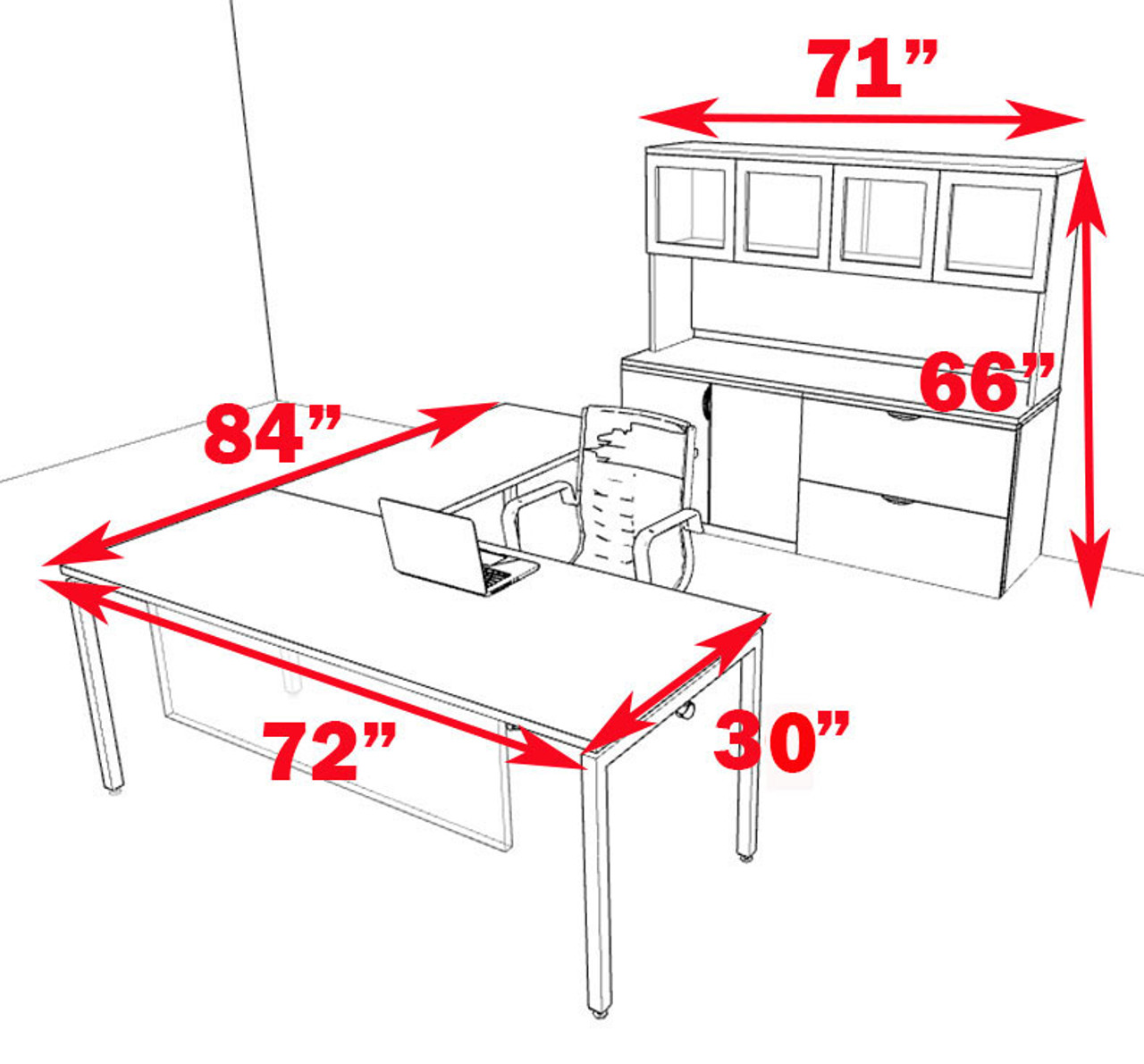 4pc L Shaped Modern Contemporary Executive Office Desk Set, #OF-CON-L74