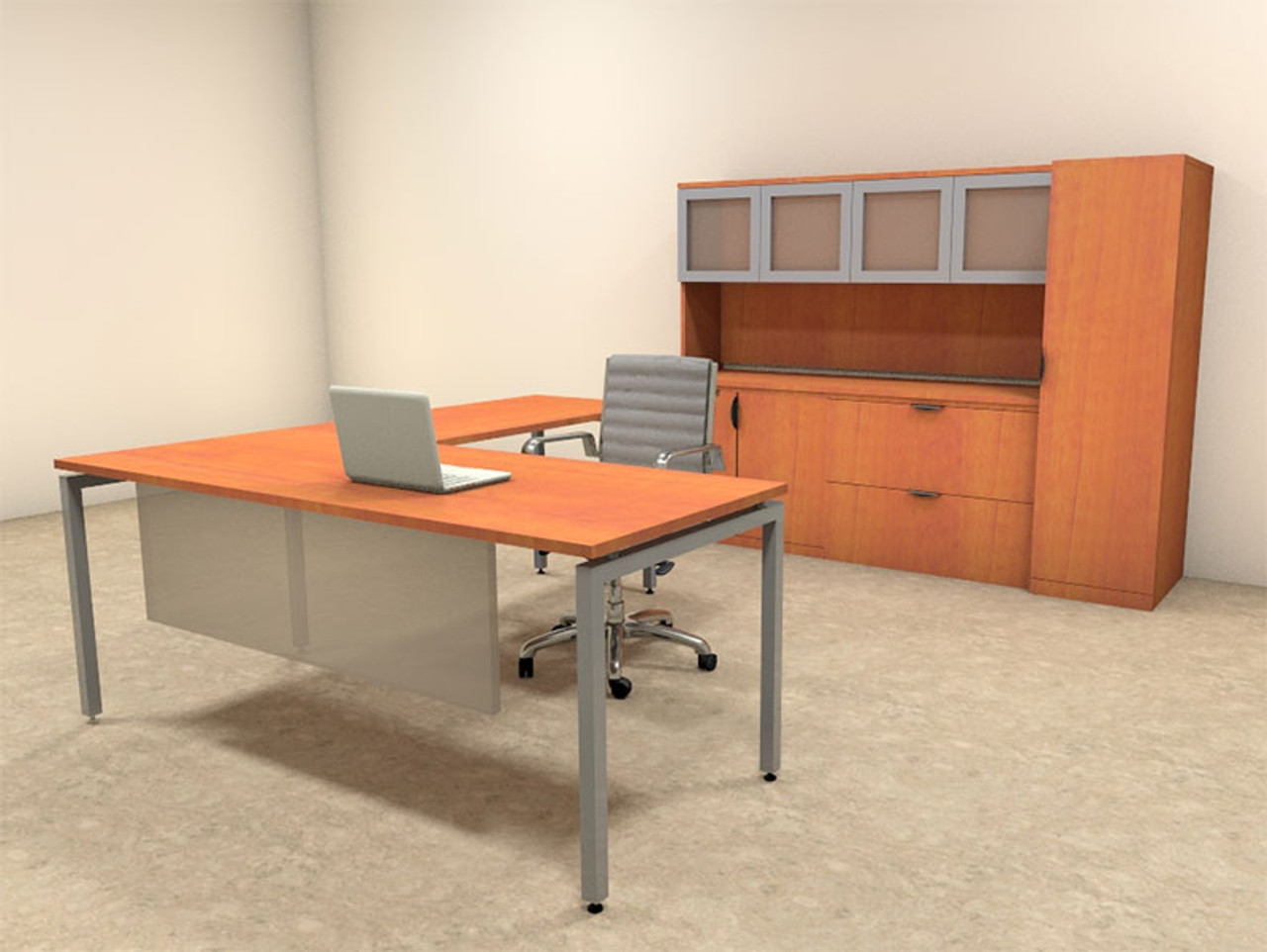 5pc L Shaped Modern Contemporary Executive Office Desk Set, #OF-CON-L76