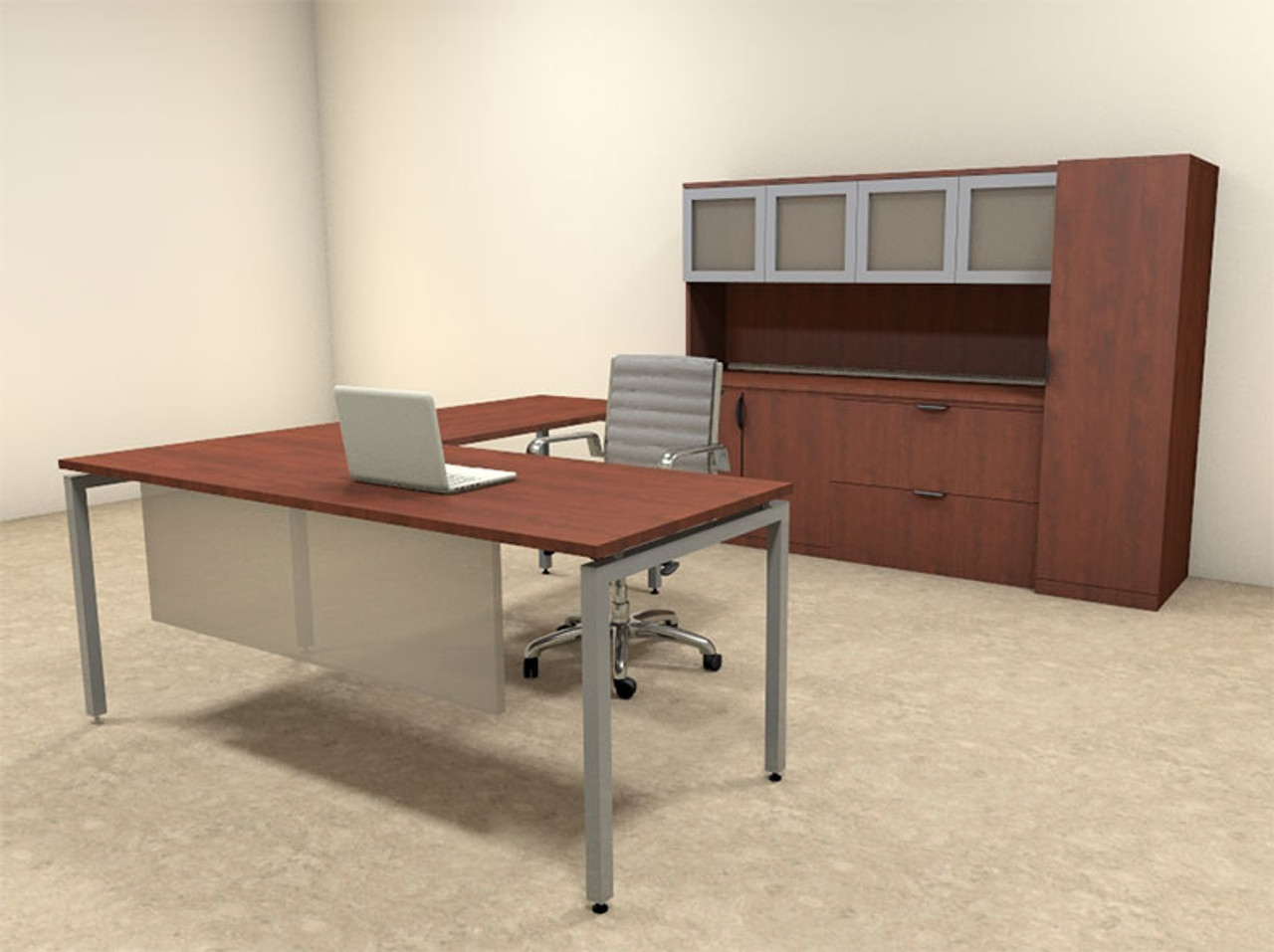 5pc L Shaped Modern Contemporary Executive Office Desk Set, #OF-CON-L77