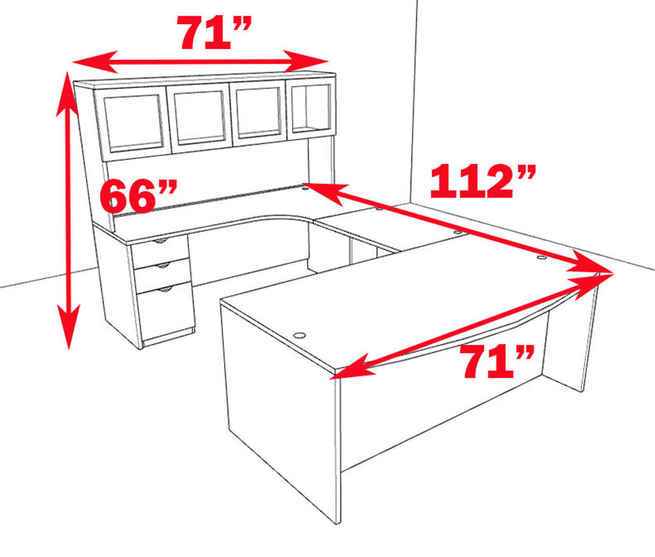 5pc U Shaped Modern Contemporary Executive Office Desk Set, #OF-CON-U1