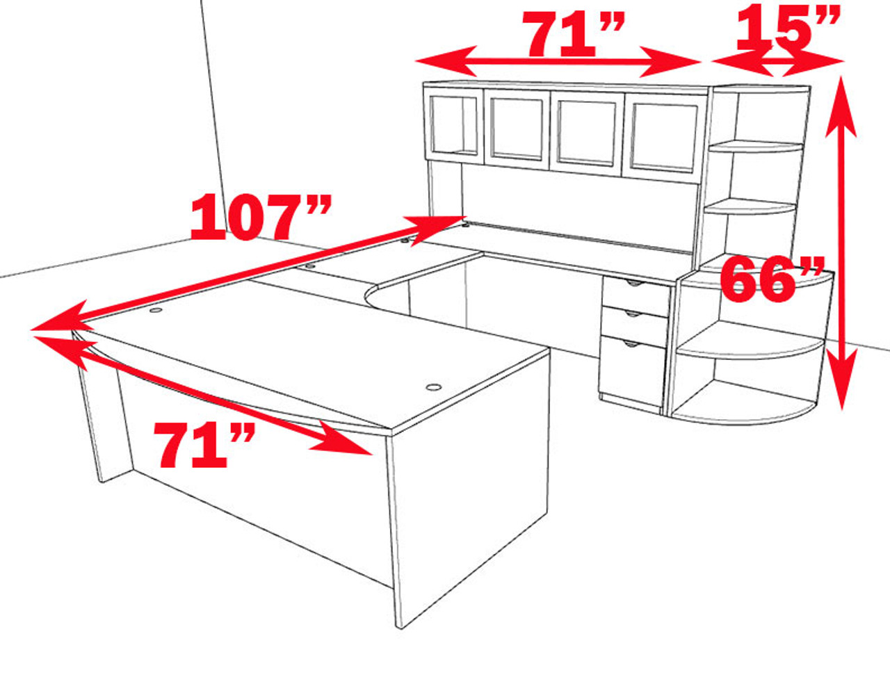 6pc U Shaped Modern Contemporary Executive Office Desk Set, #OF-CON-U14