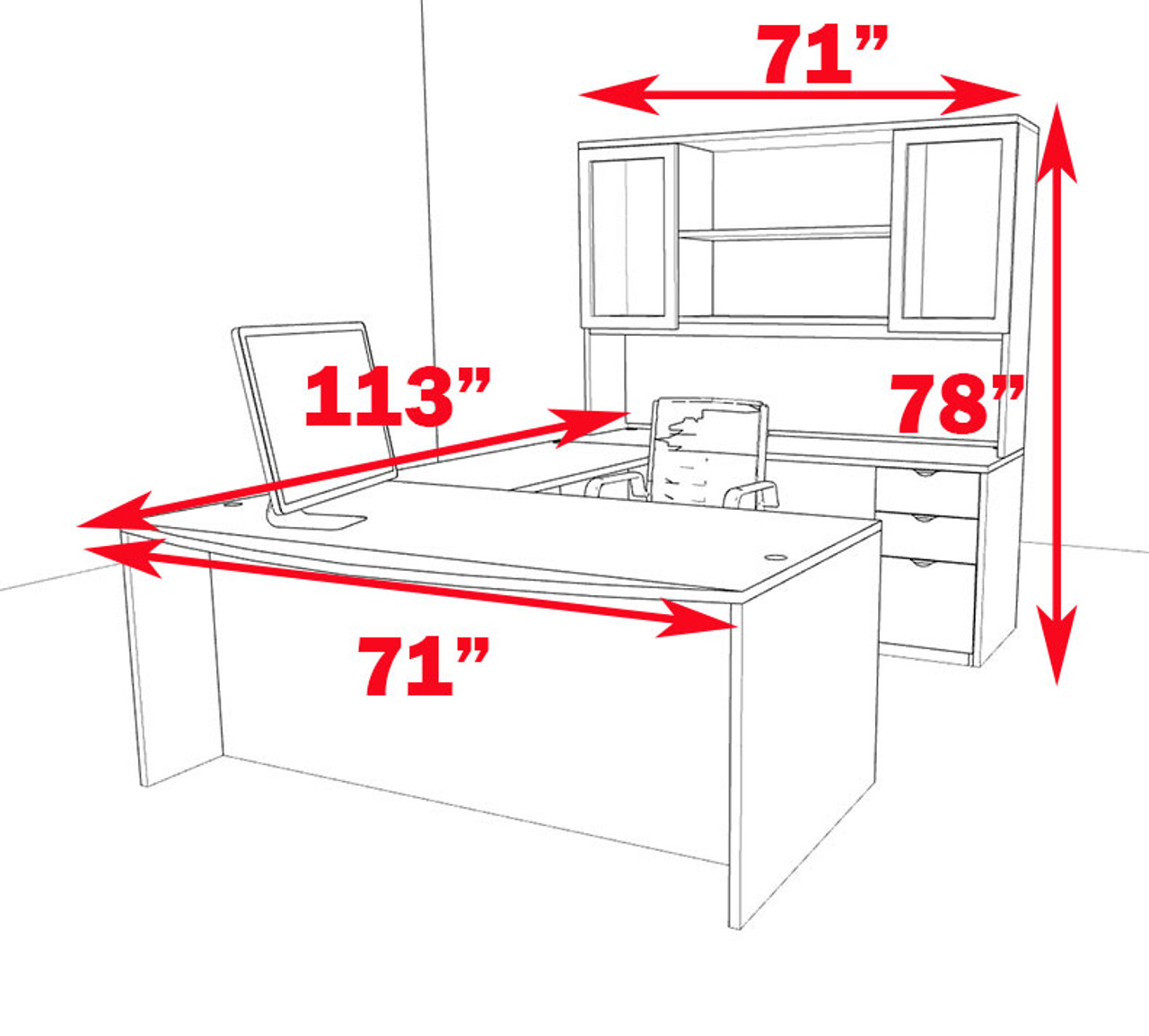 5pc U Shaped Modern Contemporary Executive Office Desk Set, #OF-CON-U29