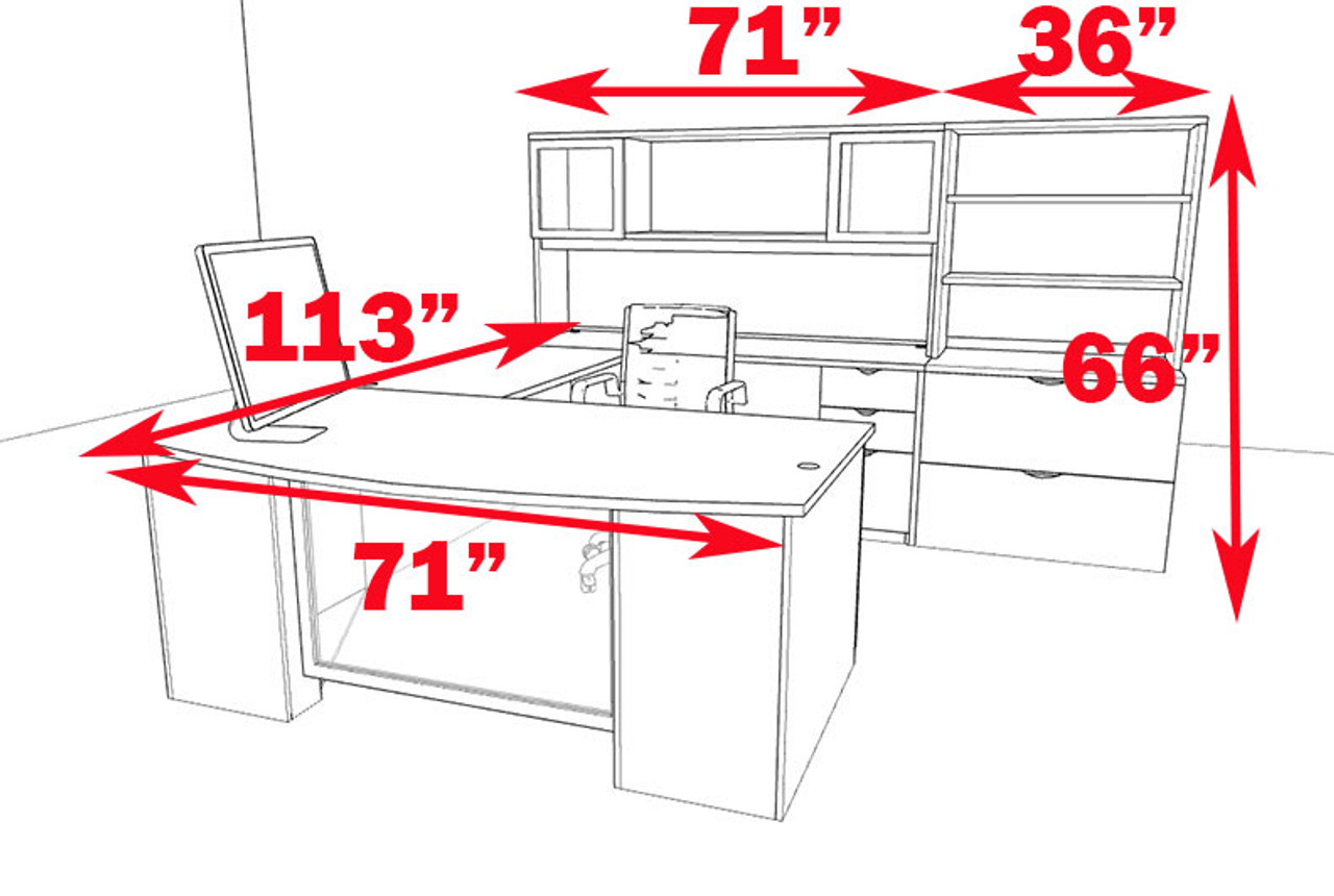 6pc U Shaped Modern Contemporary Executive Office Desk Set, #OF-CON-U38