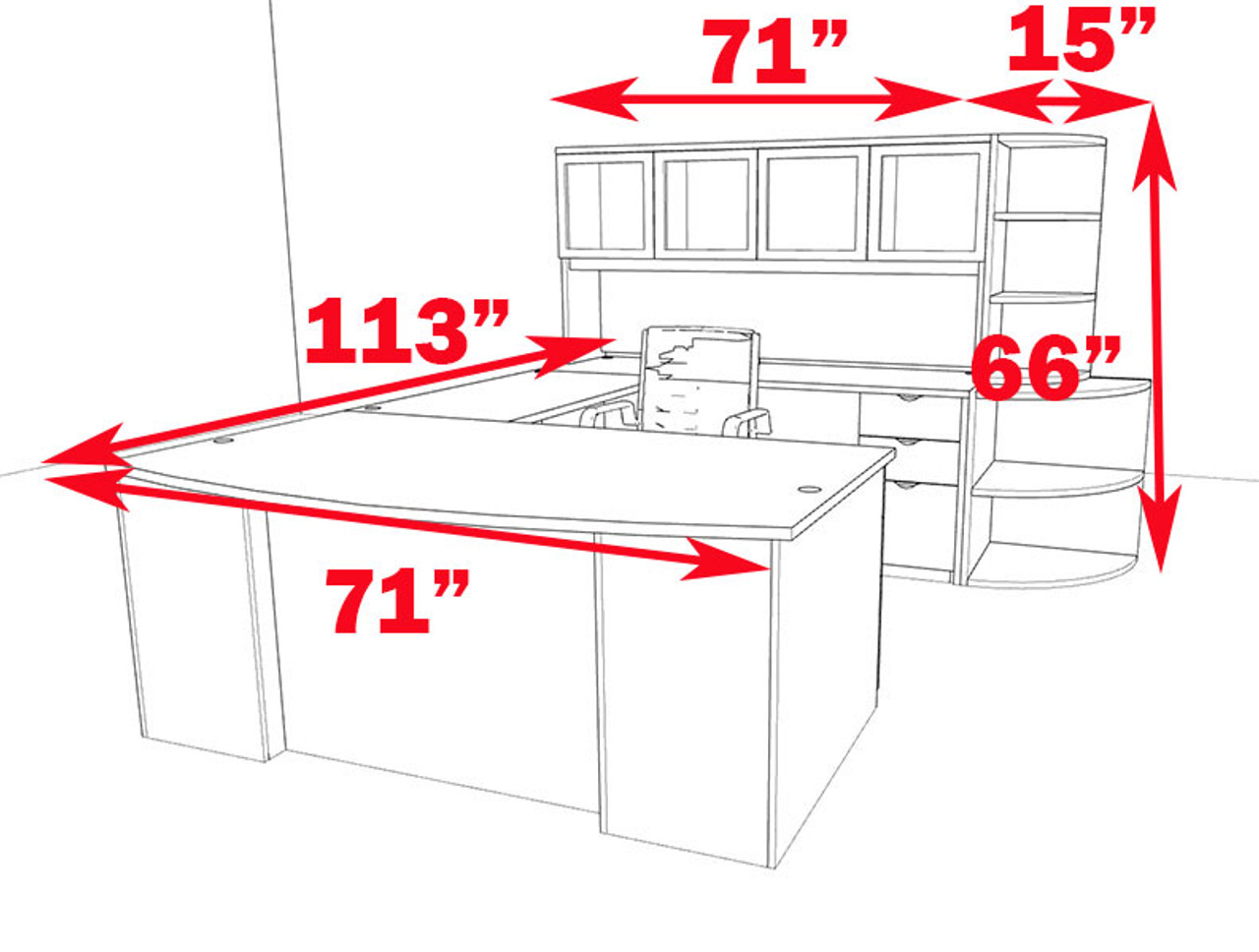 6pc U Shaped Modern Contemporary Executive Office Desk Set, #OF-CON-U41