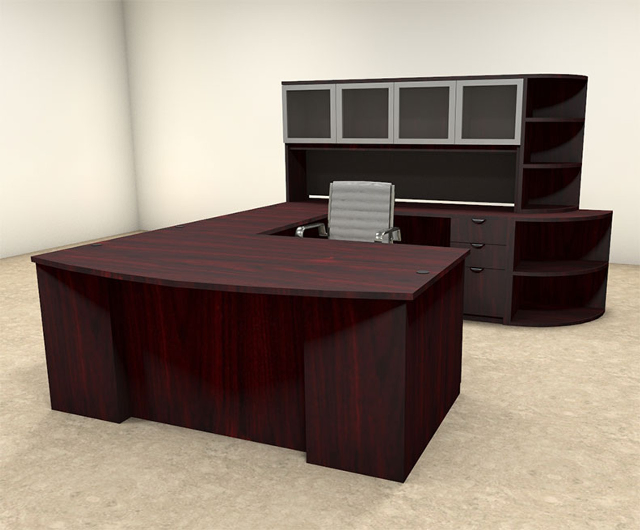 6pc U Shaped Modern Contemporary Executive Office Desk Set, #OF-CON-U43
