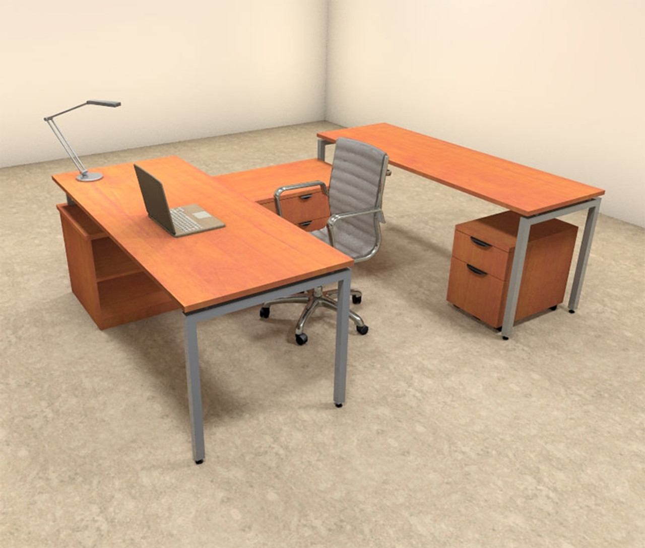 4pc U Shaped Modern Contemporary Executive Office Desk Set, #OF-CON-U51
