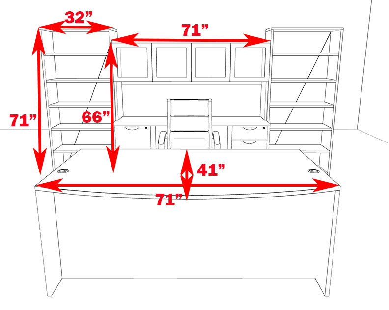 8pc Fan Front Modern Executive Office Desk Set, #OT-SUL-D17