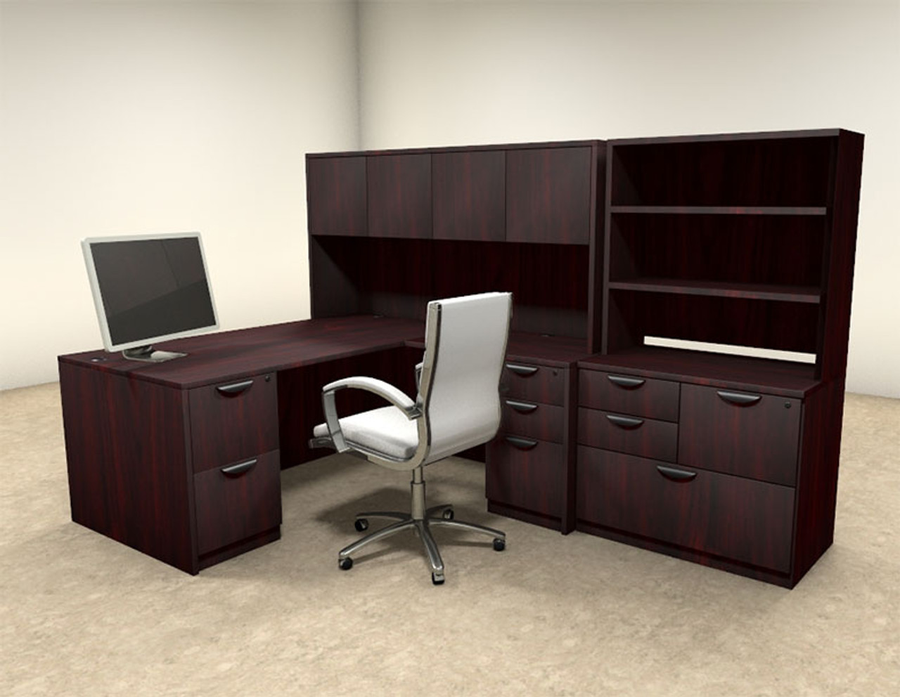 7pc L Shaped Modern Executive Office Desk, #OT-SUL-L15