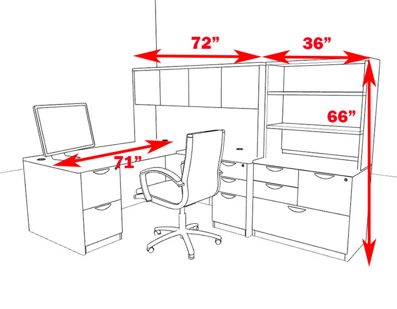 7pc L Shaped Modern Executive Office Desk, #OT-SUL-L16