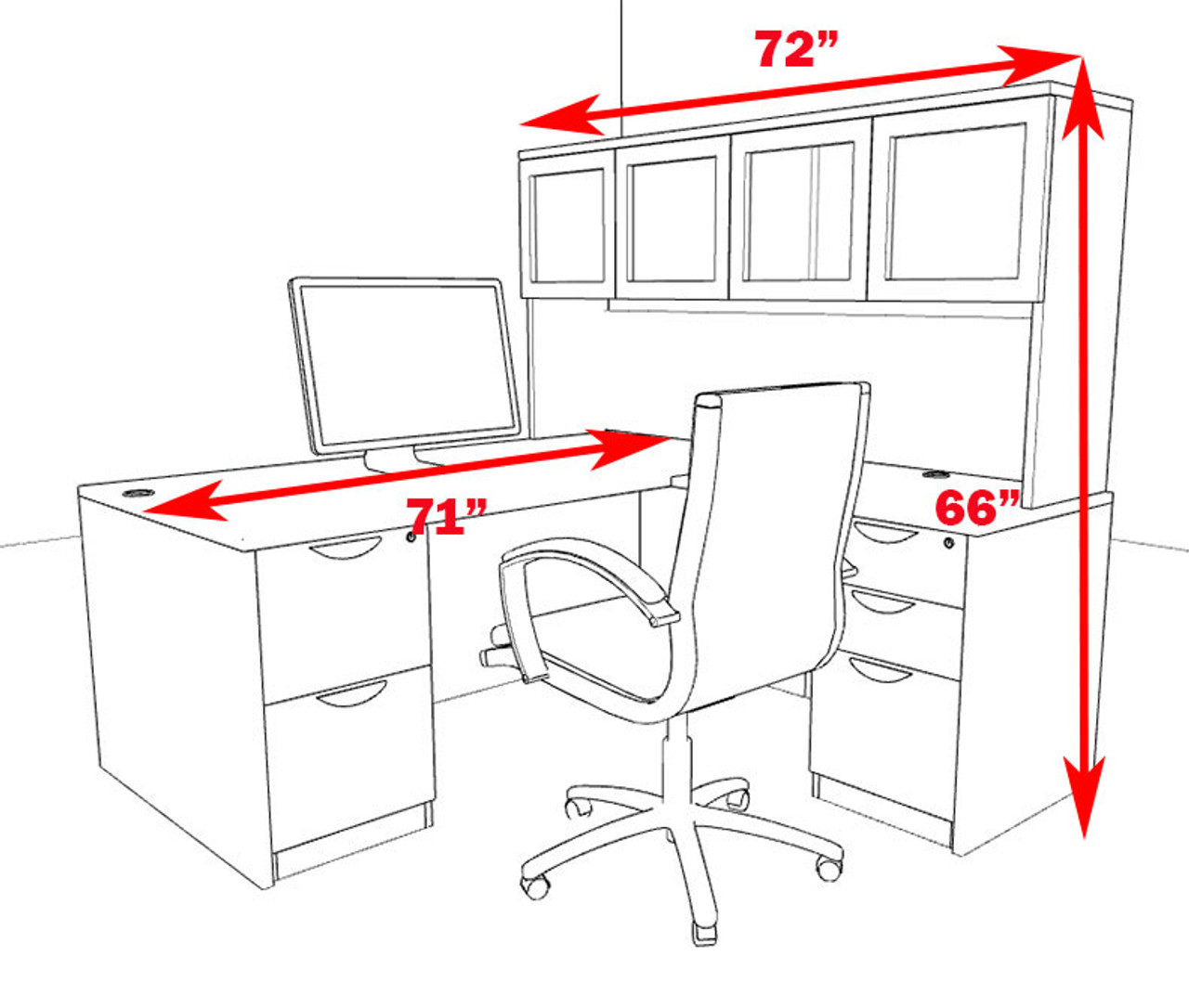 5pc L Shaped Modern Executive Office Desk, #OT-SUL-L32