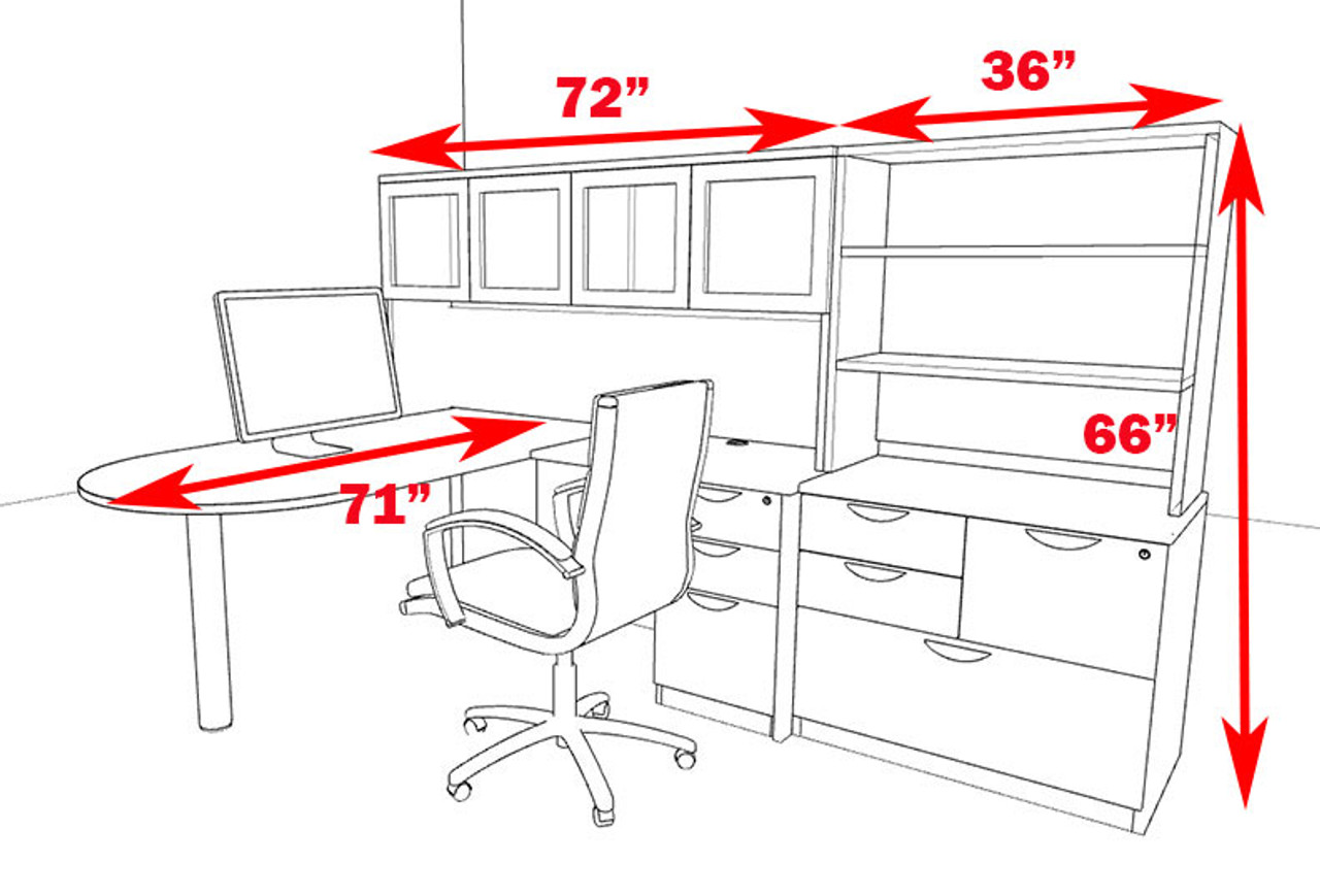 6pc L Shaped Modern Executive Office Desk, #OT-SUL-L48