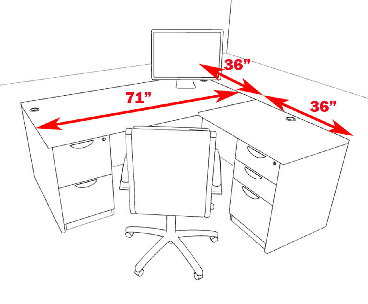 4pc L Shaped Modern Executive Office Desk, #OT-SUL-L8