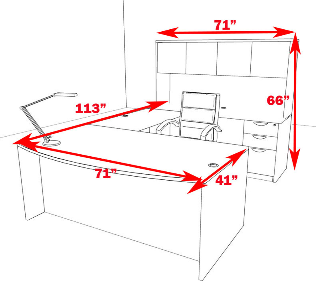 5pc U Shaped Modern Executive Office Desk, #OT-SUL-U14