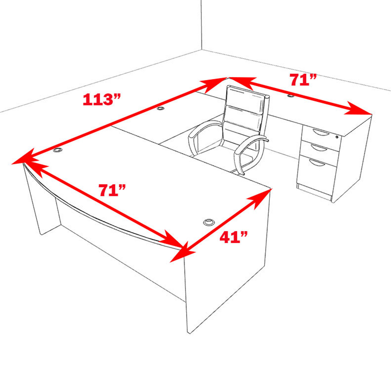 4pc U Shaped Modern Executive Office Desk, #OT-SUL-U2