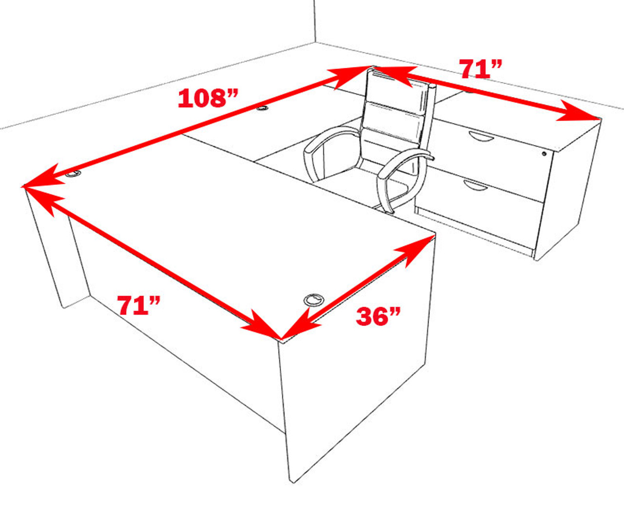 4pc U Shaped Modern Executive Office Desk, #OT-SUL-U34