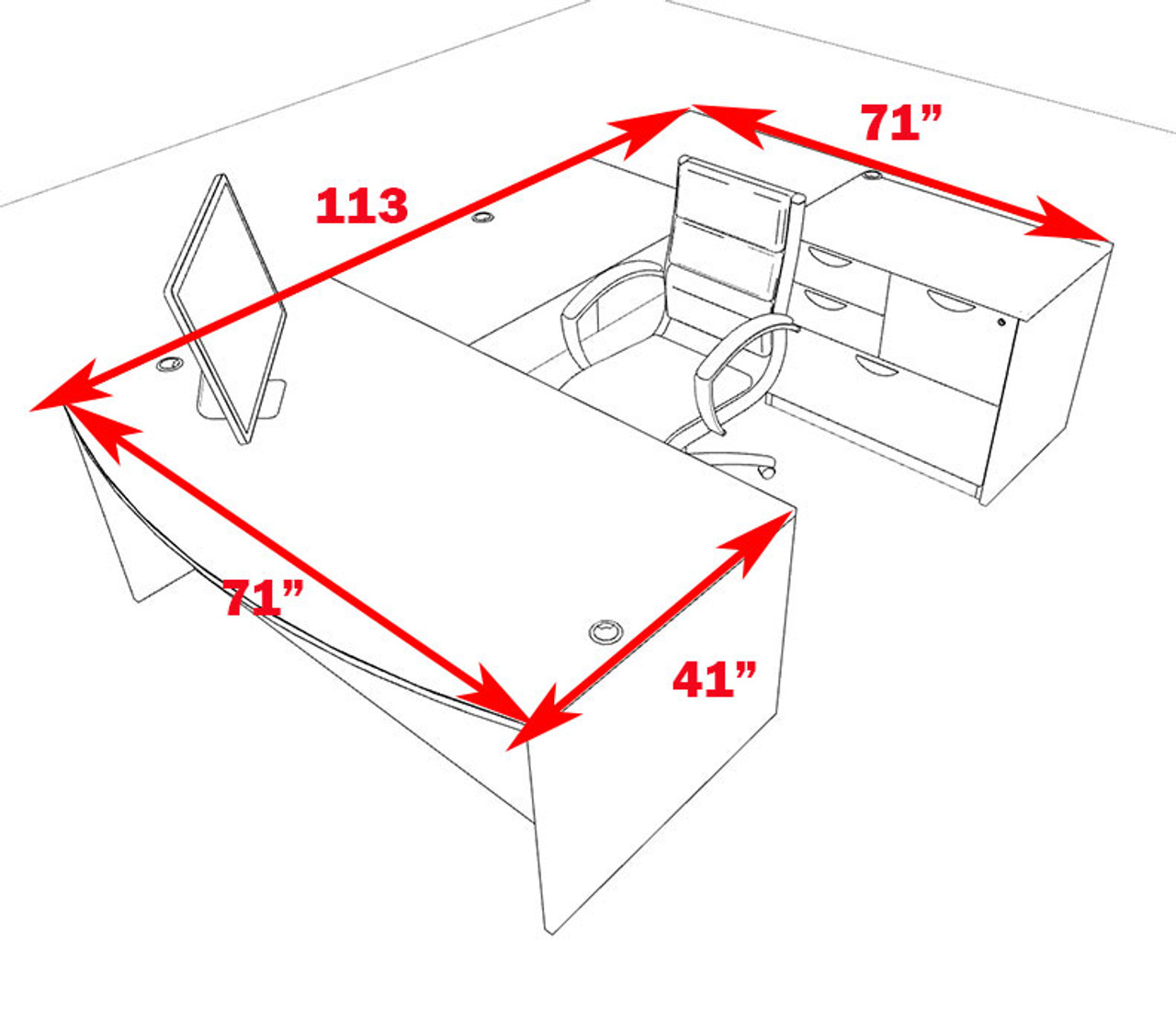 4pc U Shaped Modern Executive Office Desk, #OT-SUL-U6