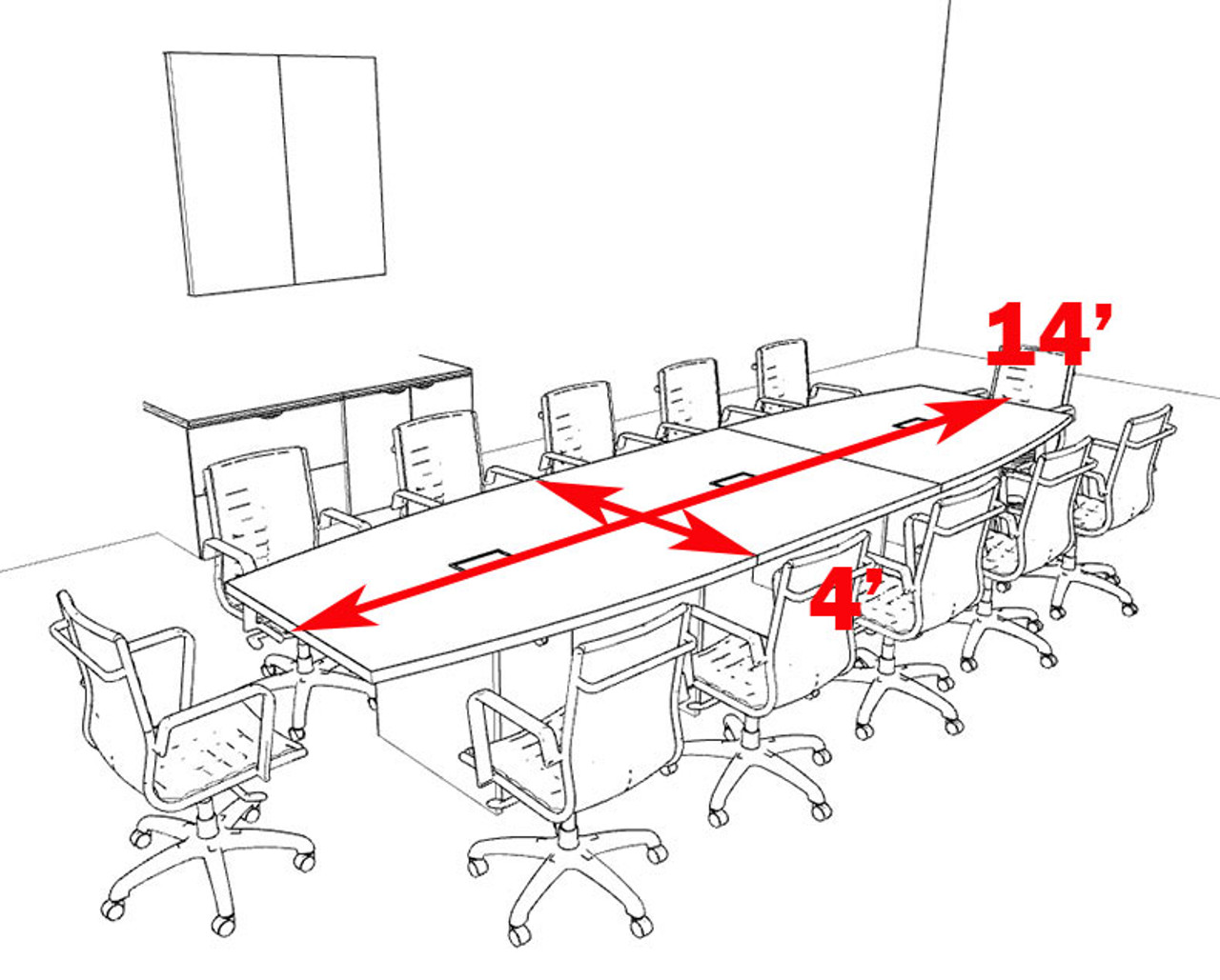 Modern Boat Shapedd 14' Feet Conference Table, #OF-CON-C68
