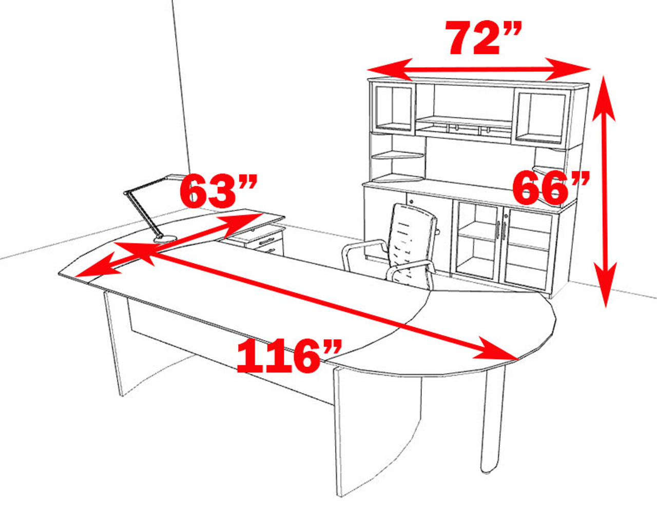 5pc Modern Contemporary L Shaped Executive Office Desk Set, #MT-MED-O17