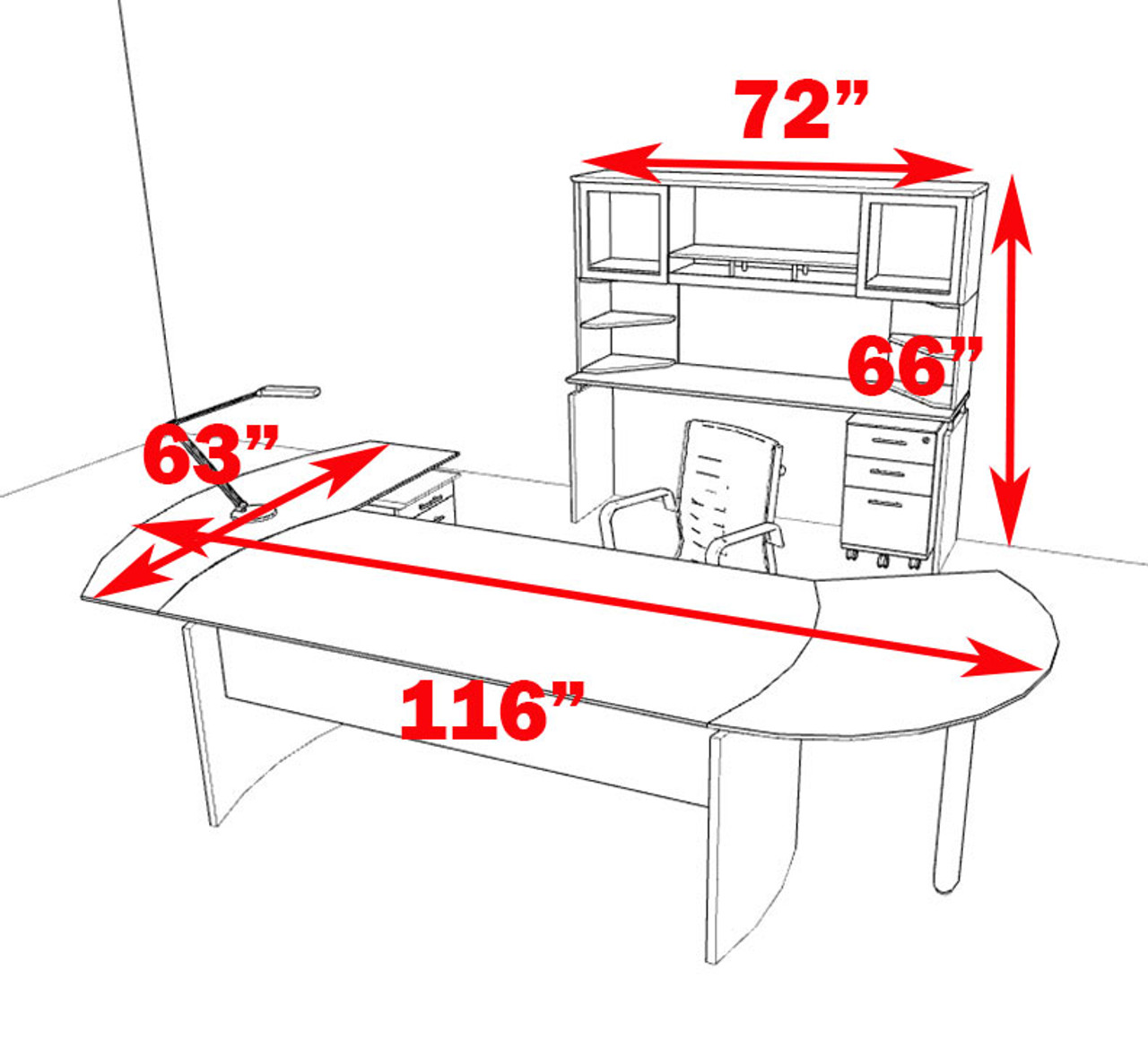 6pc Modern Contemporary L Shaped Executive Office Desk Set, #MT-MED-O23