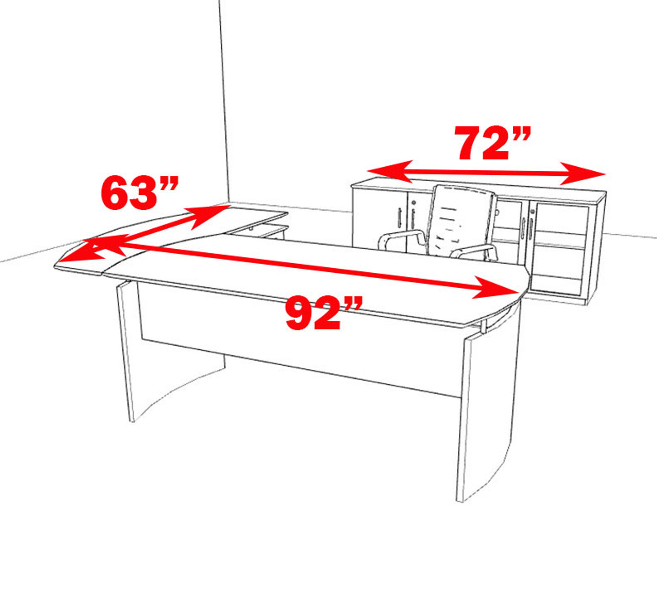 3pc Modern Contemporary L Shaped Executive Office Desk Set, #MT-MED-O29