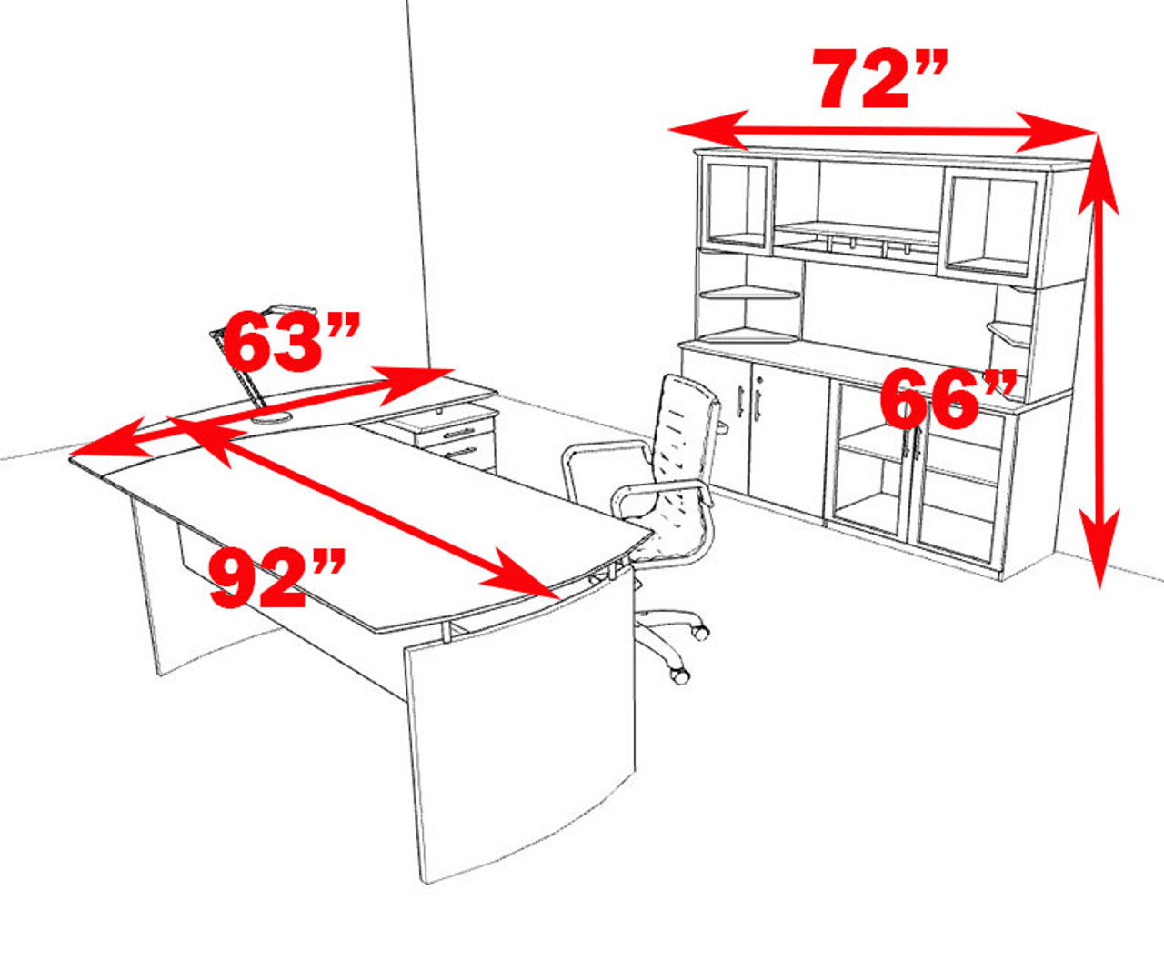 4pc Modern Contemporary L Shaped Executive Office Desk Set, #MT-MED-O34