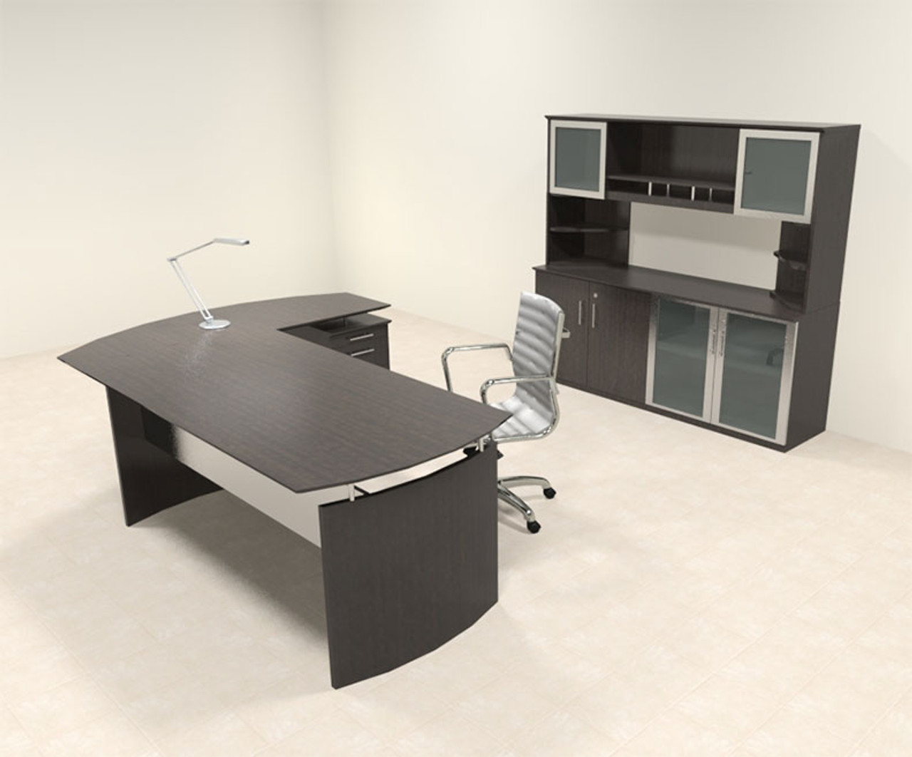 4pc Modern Contemporary L Shaped Executive Office Desk Set, #MT-MED-O36