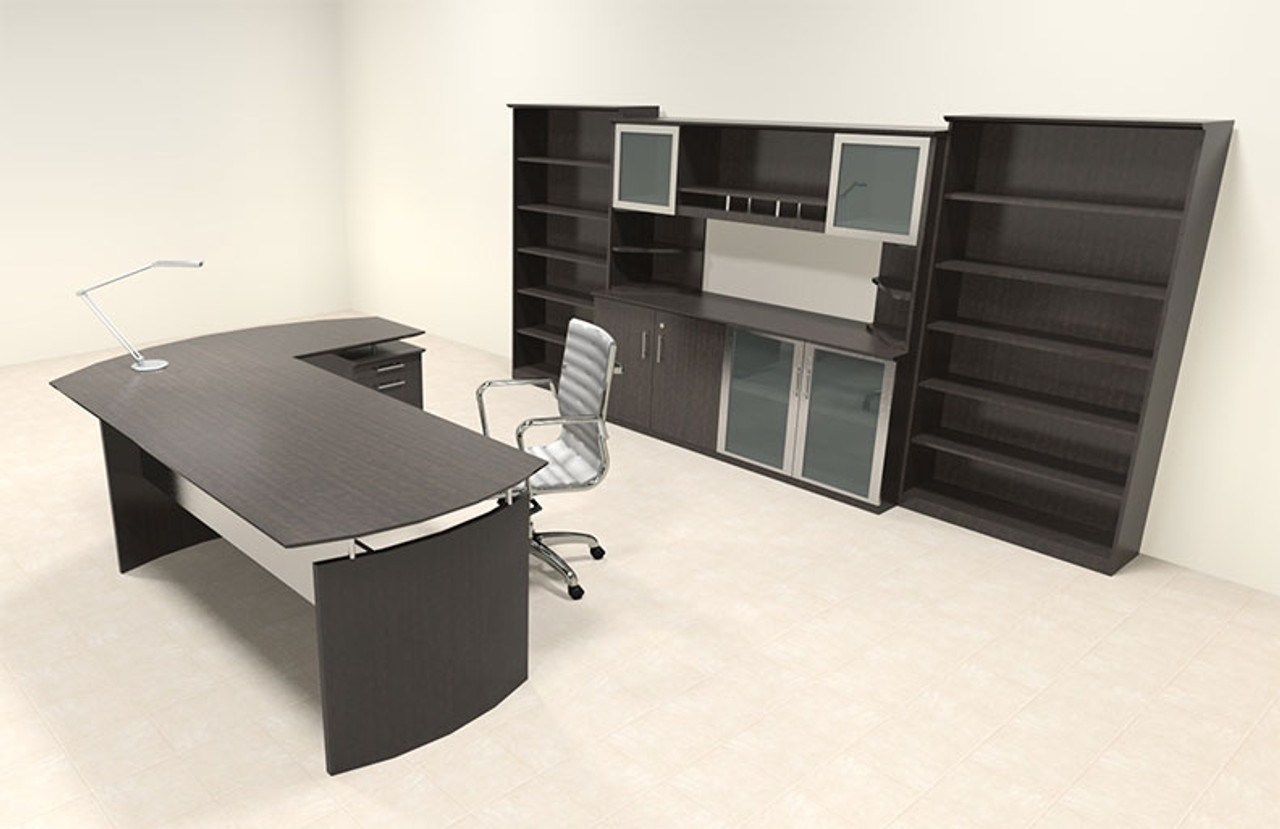 6pc Modern Contemporary L Shaped Executive Office Desk Set, #MT-MED-O39