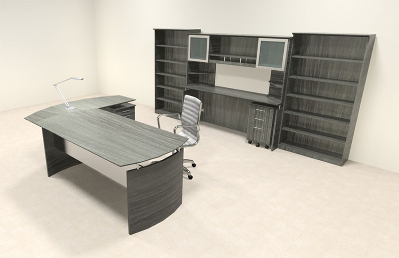 7pc Modern Contemporary L Shaped Executive Office Desk Set, #MT-MED-O43