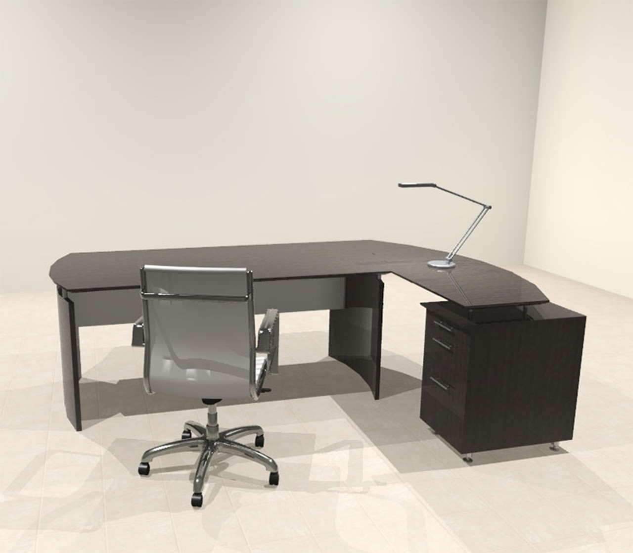 2pc Modern Contemporary L Shaped Executive Office Desk Set, #MT-MED-O6