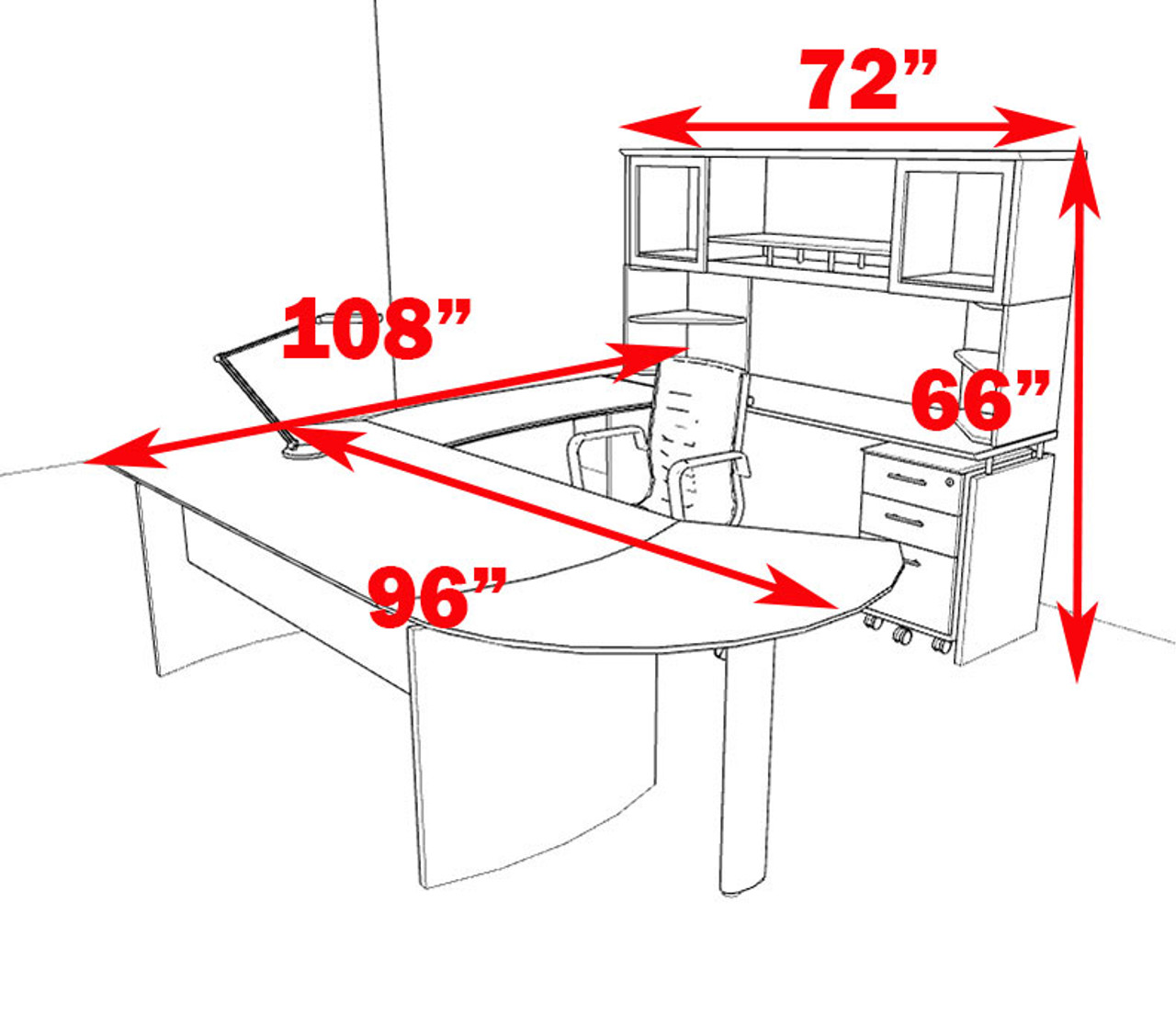 6pc Modern Contemporary U Shaped Executive Office Desk Set, #MT-MED-U15