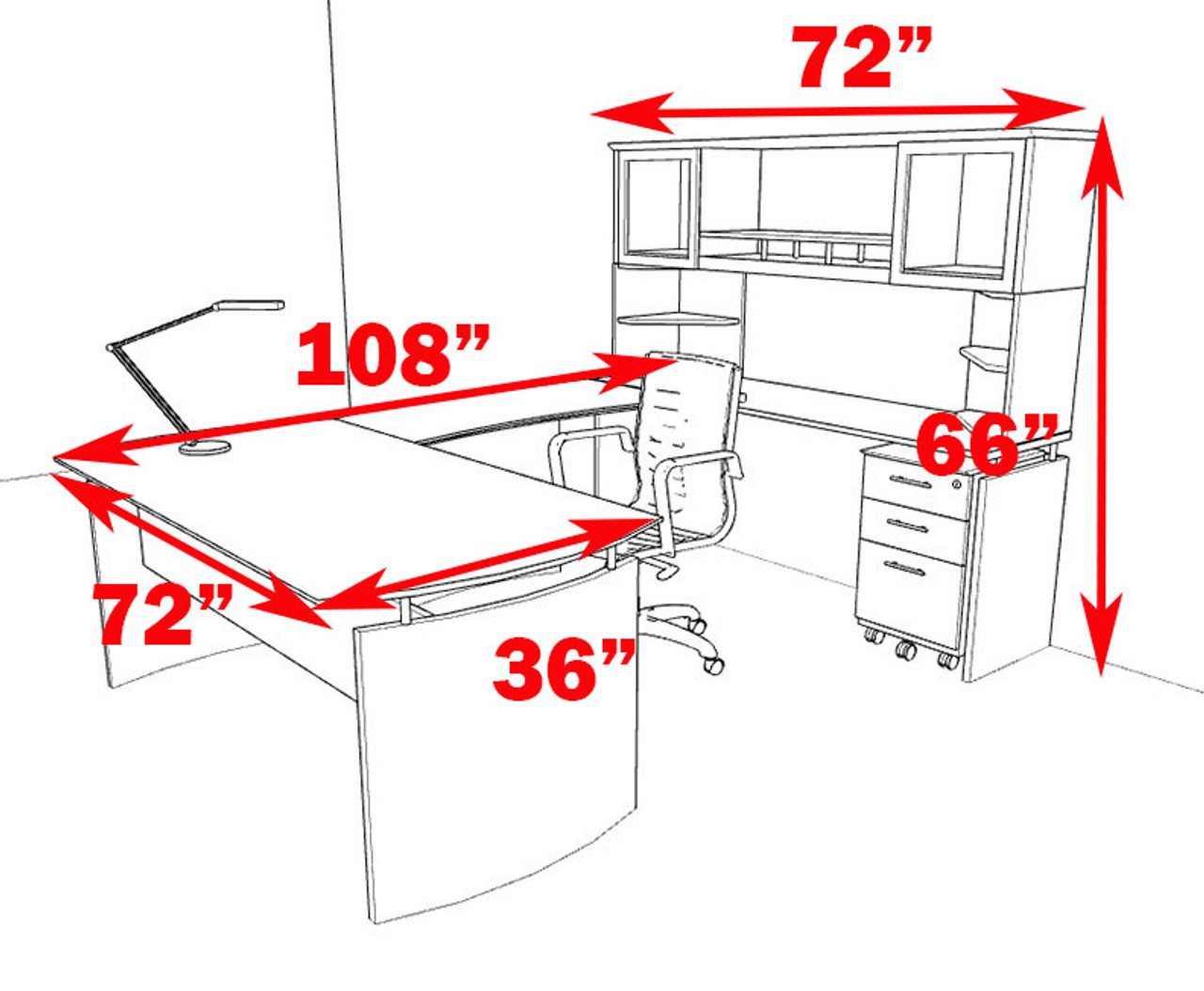 5pc Modern Contemporary U Shaped Executive Office Desk Set, #MT-MED-U5