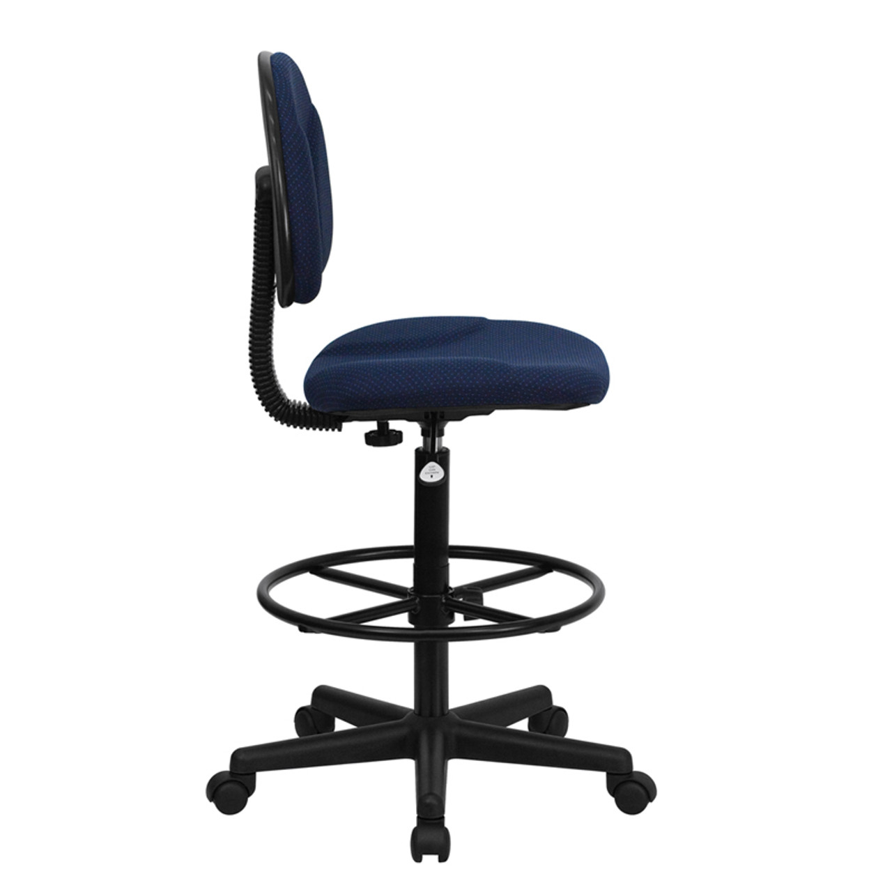 Navy Blue Patterned Fabric Ergonomic Drafting Stool (Adjustable Range 26''-30.5''H or 22.5''-27''H) , #FF-0509-14