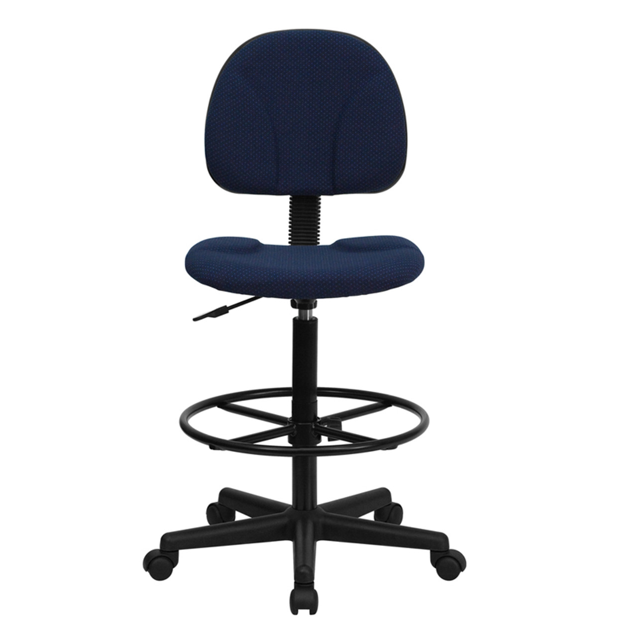 Navy Blue Patterned Fabric Ergonomic Drafting Stool (Adjustable Range 26''-30.5''H or 22.5''-27''H) , #FF-0509-14