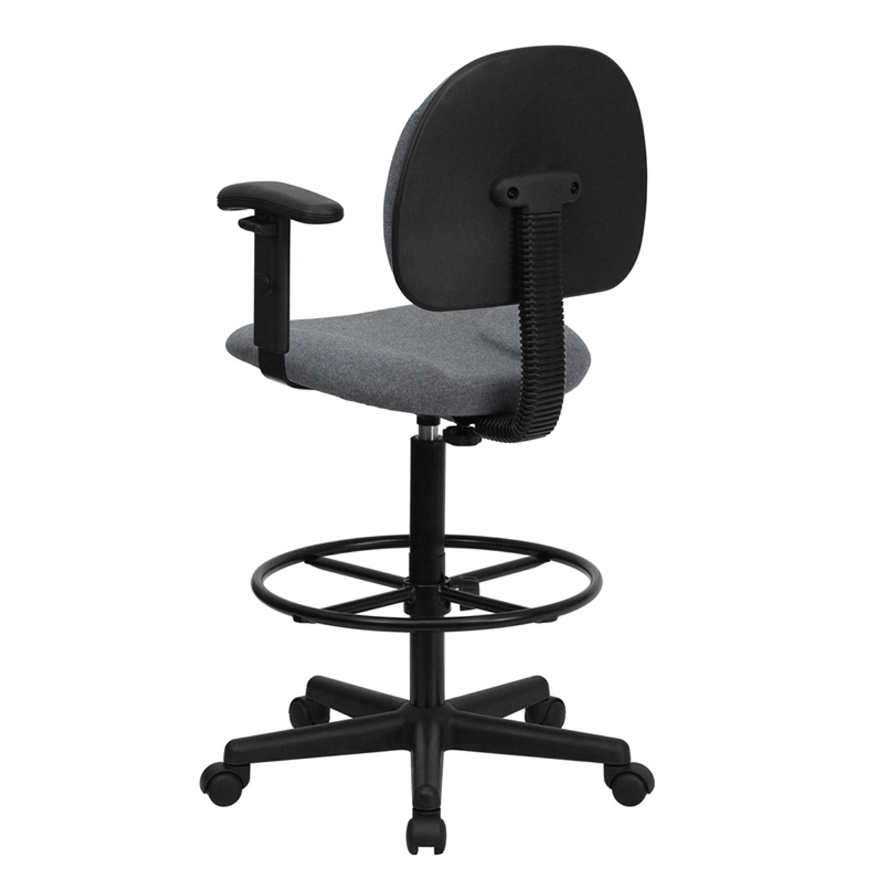 Gray Fabric Ergonomic Drafting Stool with Arms (Adjustable Range 26''-30.5''H or 22.5''-27''H) , #FF-0514-14