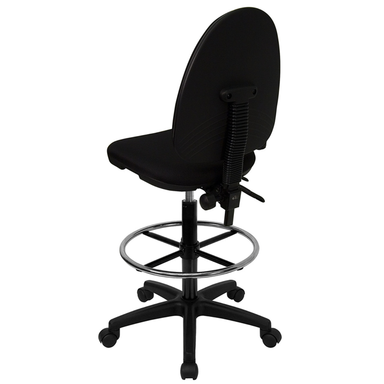 Mid-Back Black Fabric Multi-Functional Drafting Stool with Adjustable Lumbar Support , #FF-0515-14