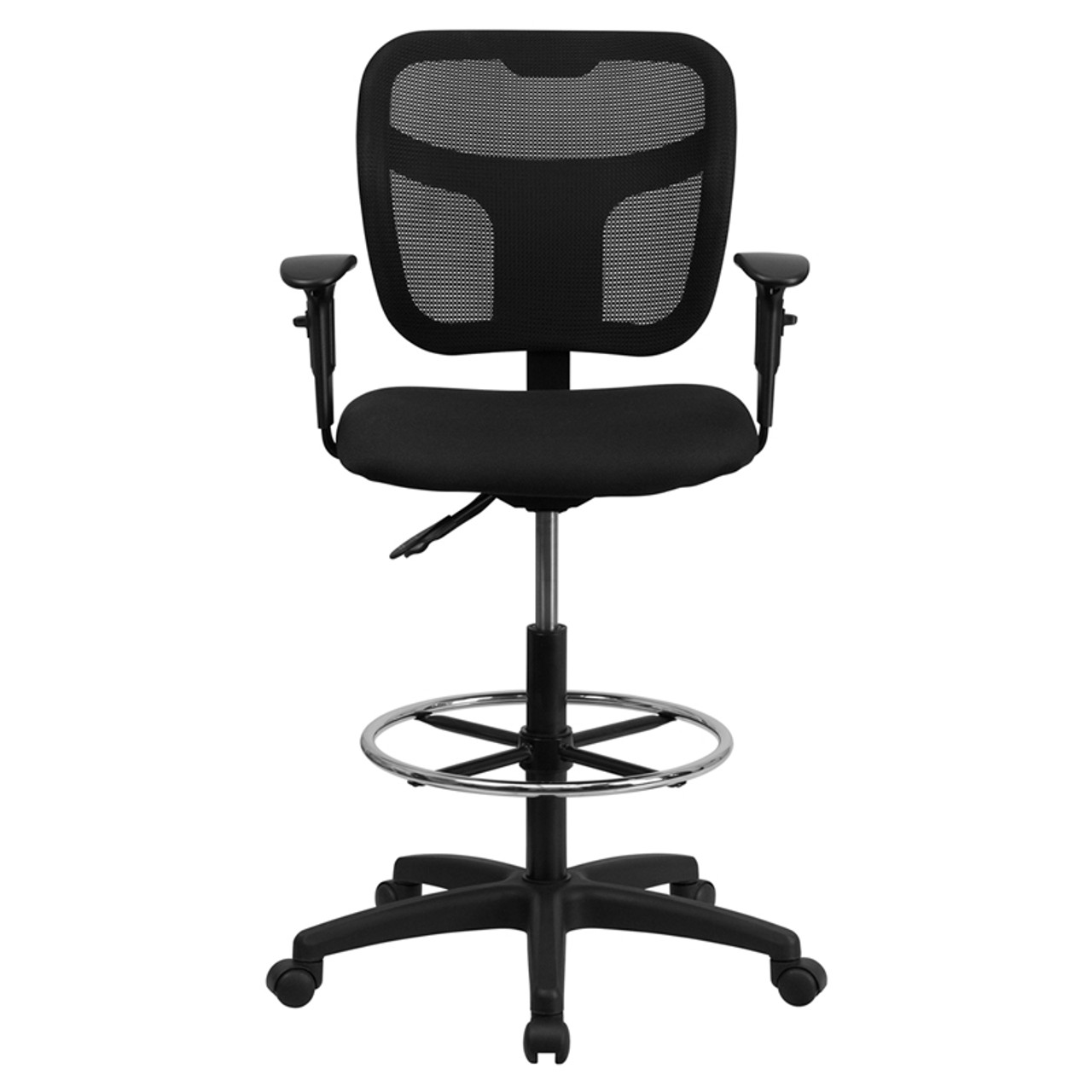 Mid-Back Mesh Drafting Stool with Black Fabric Seat and Arms , #FF-0531-14